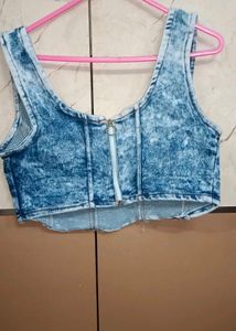 Denim Zip-Up Crop Top