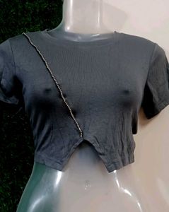 Grey Embellished Crop Top