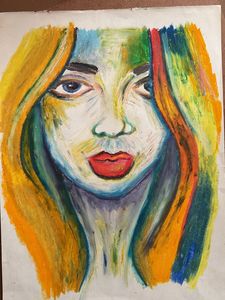 Portrait Of A Lady Using Oil Pastels