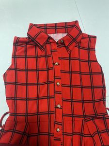 New Red Sleeveless Shirt Dress