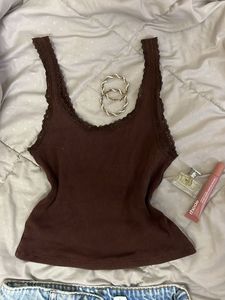 Brown Lace Trim Cami Top
