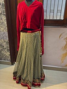 Red Top &amp; Embroidered Skirt Set