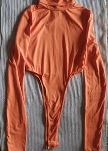 Shein Orange Turtleneck High- cut Bodysuit