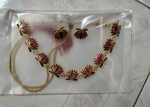 Red Lotus Necklace and Ear ring Set