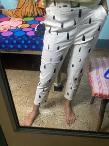 Women Black&amp;White Ankle Pants With Pockets