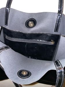 Black Solid Patent Leather Westside Tote Bag.