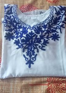 White & Blue Short Kurti