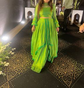 Lime Green Designer Blouse Top Lehenga With Cancan