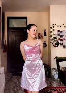 Pink Satin Cowl Neck Slip Dress