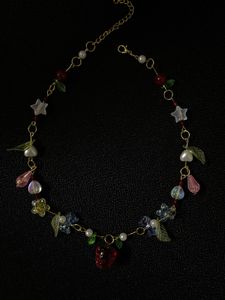 Hand Made Beaded Necklace With Strawberry Charm