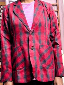 Red &amp; Black Plaid Blazer