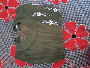 Olive Green Floral Pleated Top
