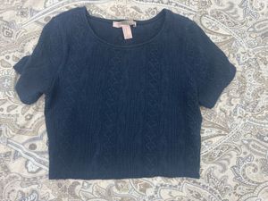 Navy Blue Womens Crop Top With Sleeves