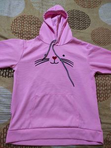 Cat Printed Light Pink Cute Hoodie