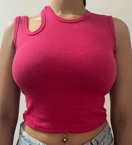 Stylish Pink Cut-out Crop Top