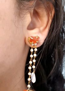 Raw Carnelian With Detachable Pearl Danglers