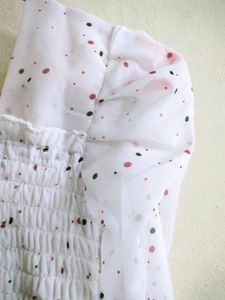 Sheer Polka Dot Puff Sleeve Dress