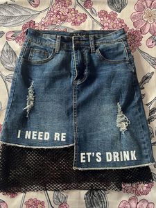 Denim Mini Skirt with Mesh