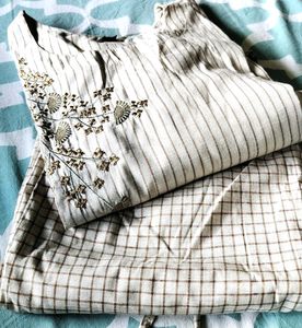 Embroidered Striped Kurta Set