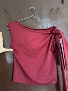 y2k cherry red off shoulder top