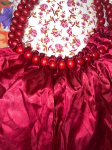 Red Beaded satin Handbag