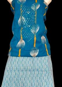 Blue Printed Kurta set material