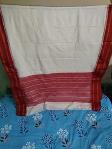 Elegant White Silk Saree with Red Borders