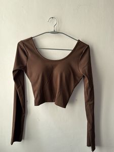 Brown Long Sleeve Crop Top