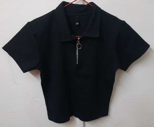 H&amp;M Black Zip-Up Polo Shirt Tank Top