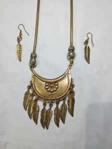 antique gold leaf Boho Necklace & Earring Set