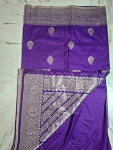 Purple &amp; Silver Saree + Blouse