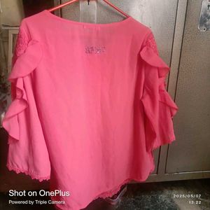 Coral Lace Trim Blouse