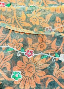 Elegant Olive Green Floral Saree