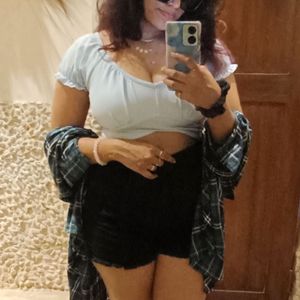 Cute Blue Puff Sleeve Top