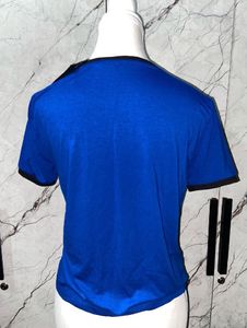 Round Neck BLUE CONTRAST TIPPING T-SHIRT,