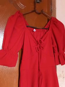 Red dress with frilly sleeves