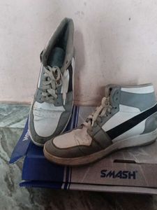 Gray &amp; White Striped High Top Sneakers