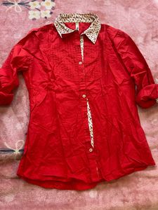 Red Floral Collar Top