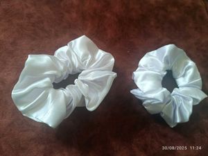 New Handmade White Satin Scrunchie Set Of 4