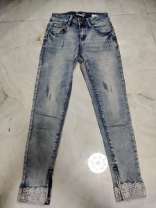 Embroided Blue Denim Pants