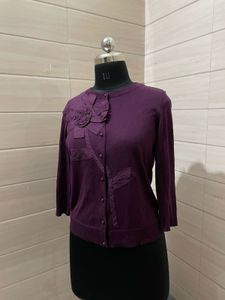 korean imported Elegant dark Purple floral Cardiga