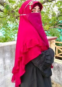 Elegant Red Niqab with Nose Pice