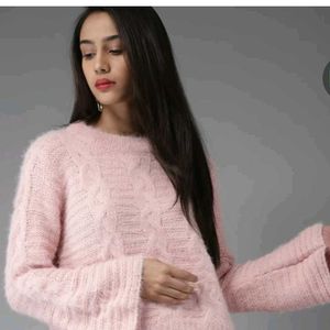 Pink Self Design Sweater