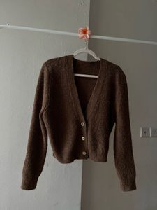 Mohair Blend Brown Buttoned Down Cardigan