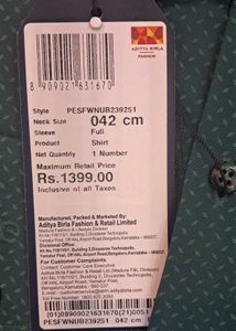 Brand New Peter England Full Sleeve Shirt 42 Size