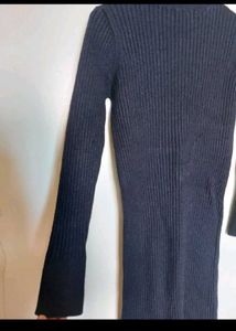 Jet Black Ribbed Sweater Dress