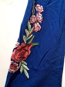 SASSFRAS Casual Bell Sleeves Embellished Blue Top