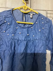 Denim Pearl Embellished Top
