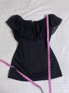 Chic Black Ruffle Stretchy Top Bust 36