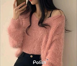 New With Tag Korean Fluffy Pink Knit Sweater